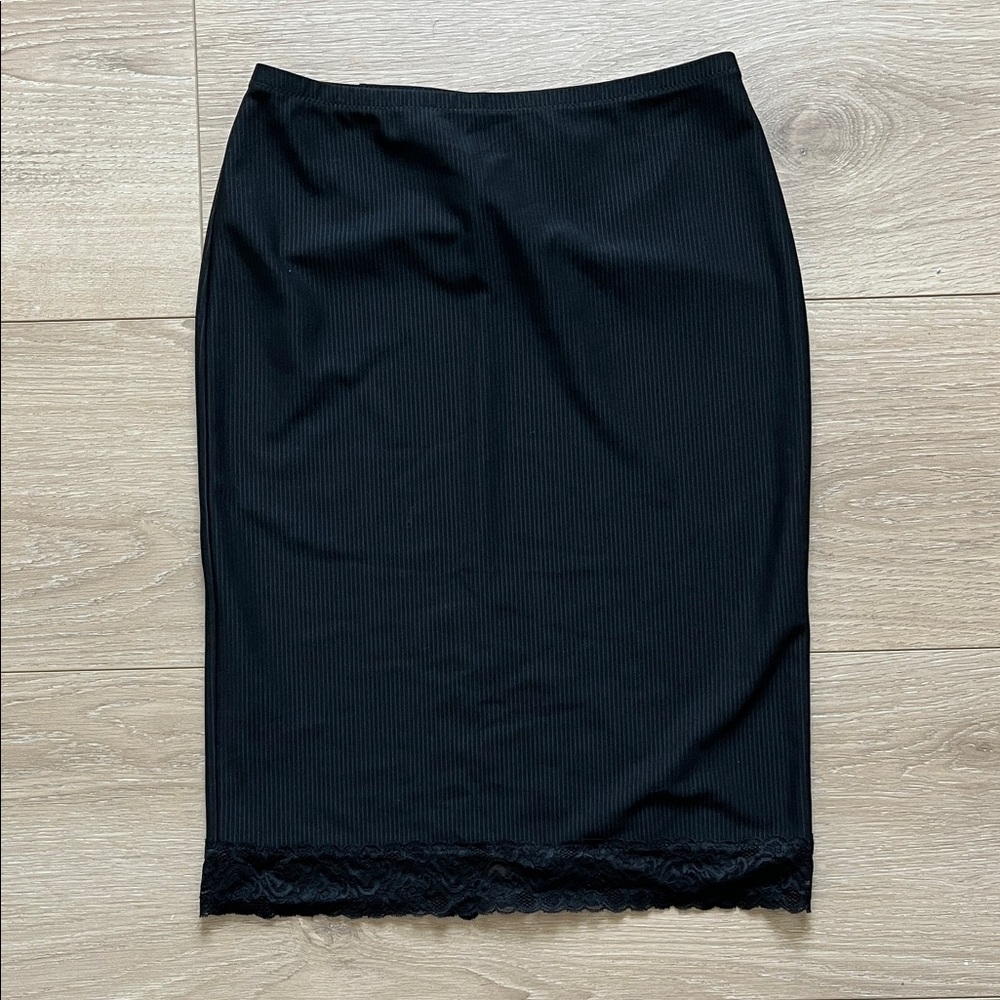 Express Elegant Black Pencil Skirt with Lace Detail